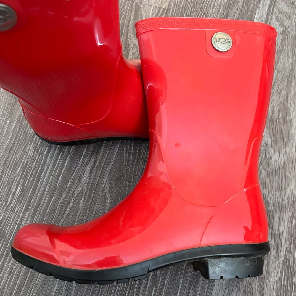 Ugg Red Glossy Shaye Rain Boots Women's Size 7 - Picture 4 of 6